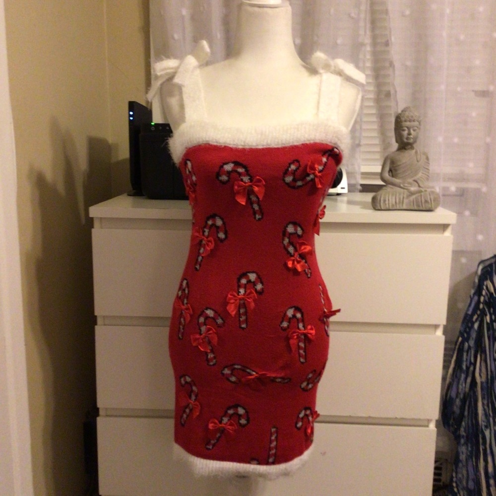 PLANET GOLD Candy Cane Christmas Ugly sweater dress